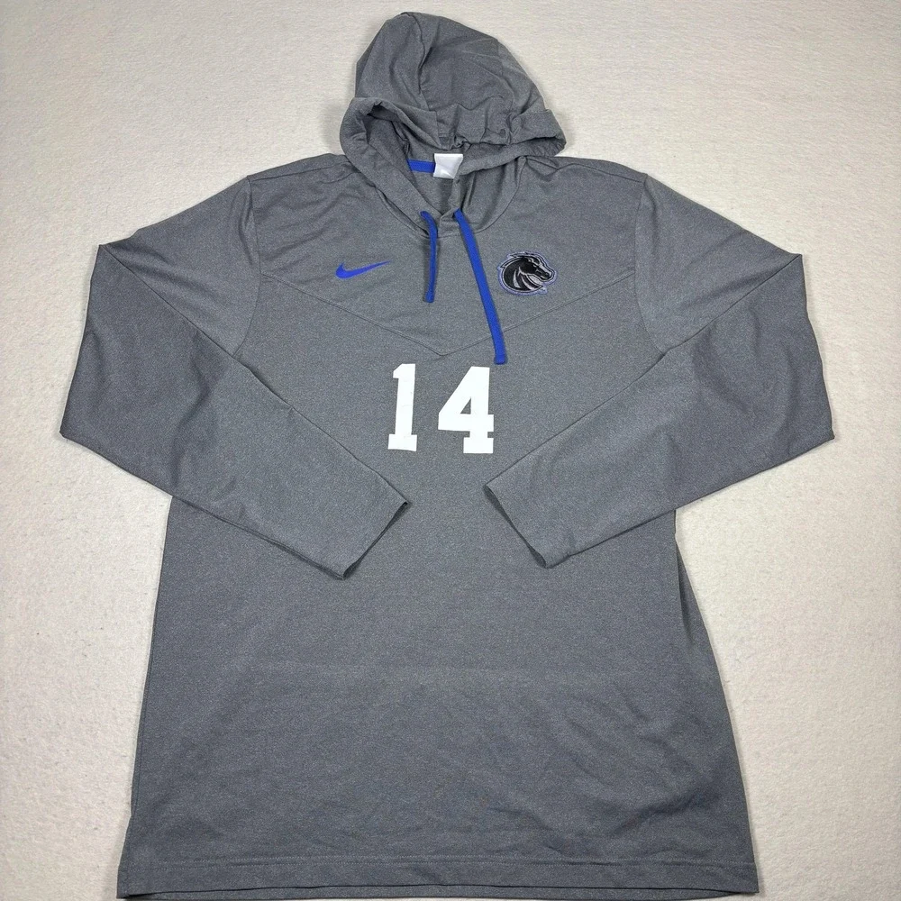 Nike Boise State Broncos Hoodie Performance Shirt Men L Gray Dri Fit Team Issued - Picture 2 of 9